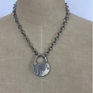 Classic Hardware Artisanal Vintage Inspired Silver Padlock Toggle Necklace